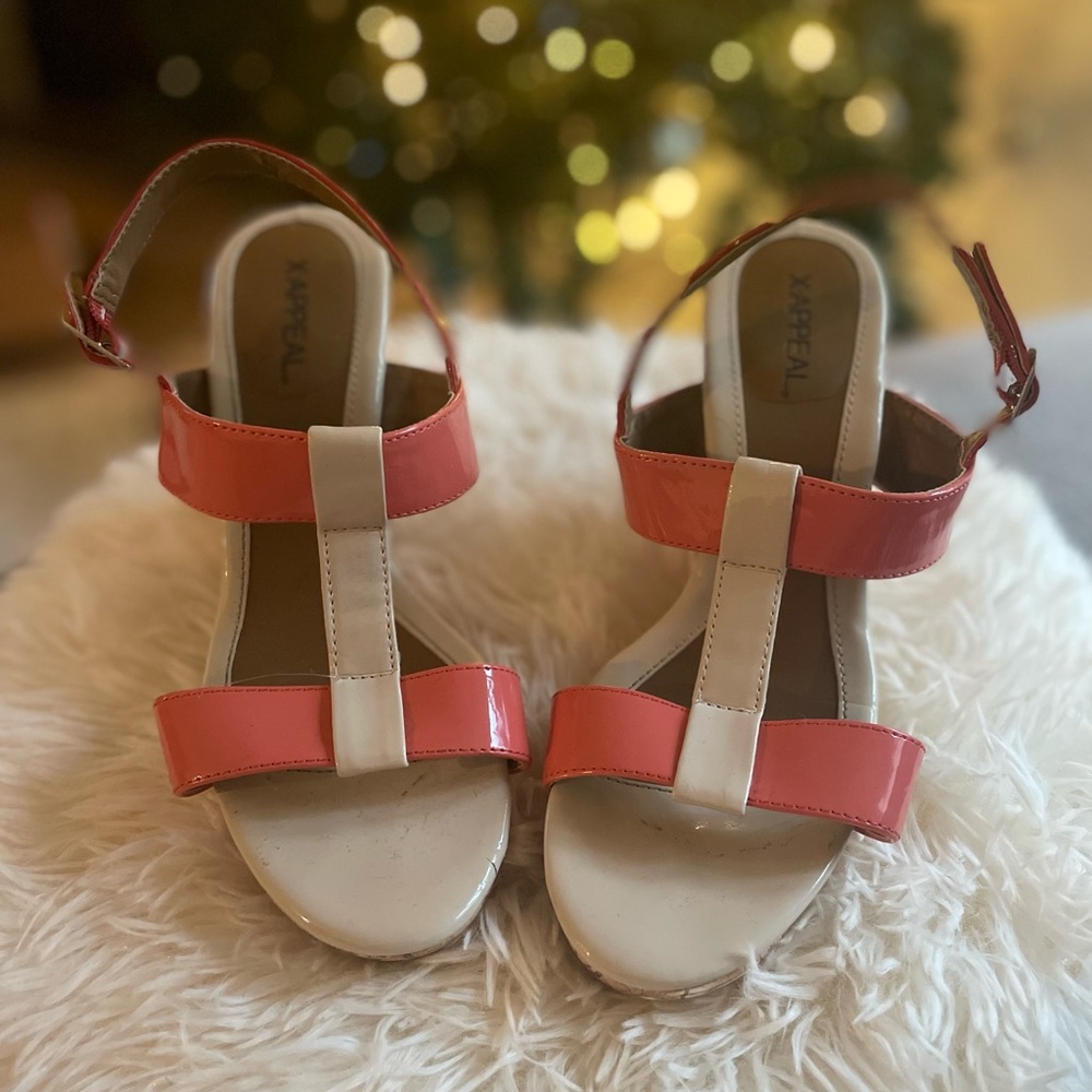 Xappeal | Cream & Orange Strappy Wedge | Size: Women’s 8